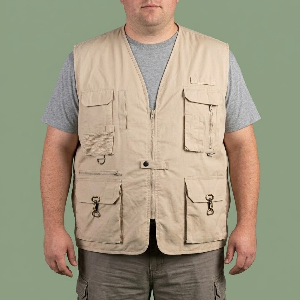 Fox Fire Vintage Multi Pocket Utility Fishing Vest Mens 3XL Beige Cotton EUC